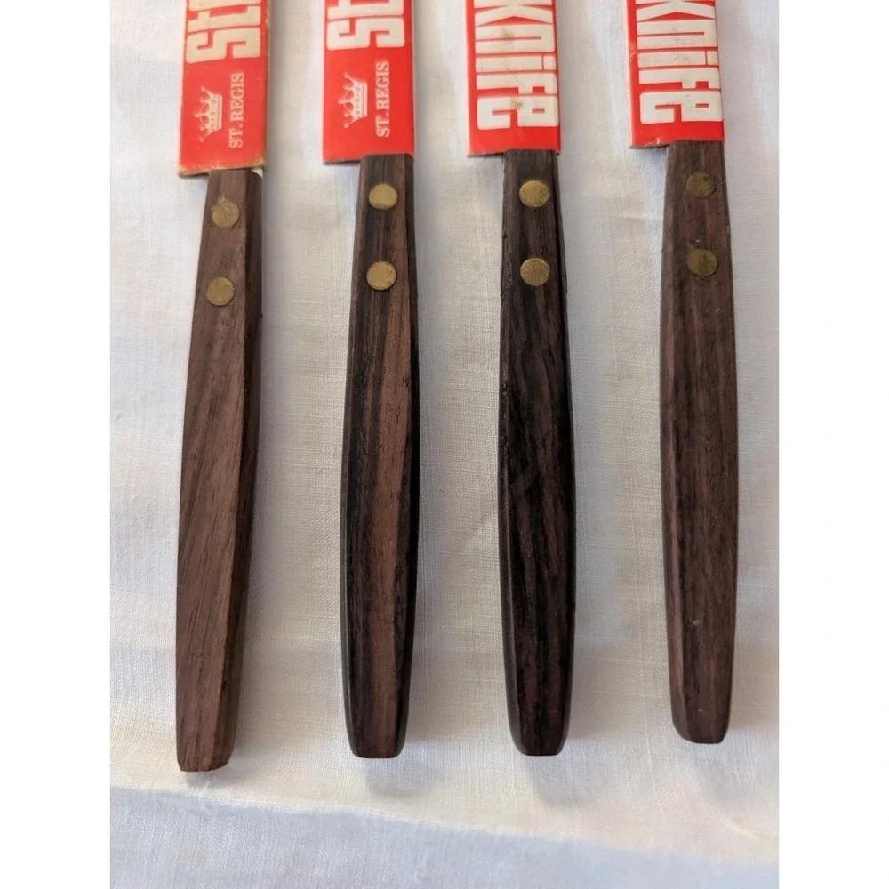 St. Regis Stainless Steak Knives w/Wood Handles Japan Set of 4 MCM‎ Original